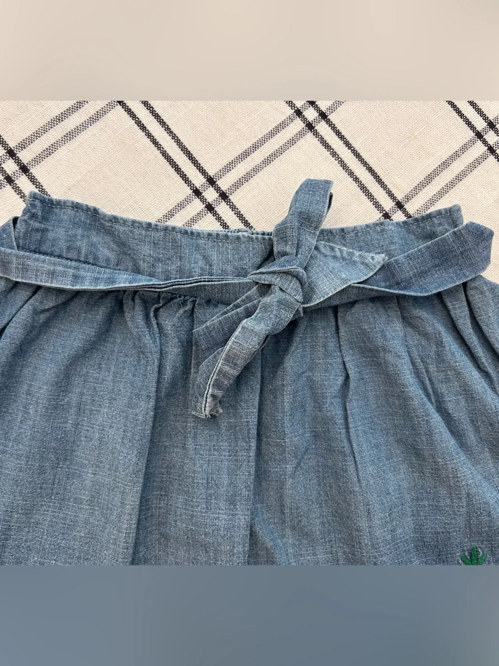 Vintage OshKosh Girls 6x Denim Skirt with Floral Embroidery and Tie Waist